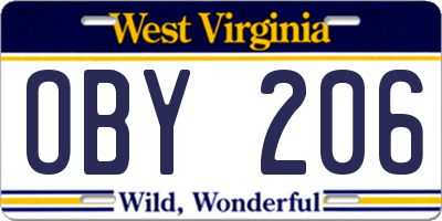 WV license plate OBY206