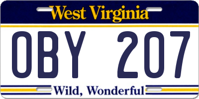 WV license plate OBY207