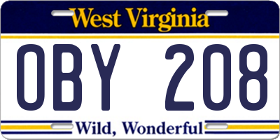 WV license plate OBY208