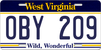 WV license plate OBY209