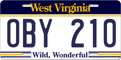 WV license plate OBY210