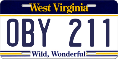WV license plate OBY211