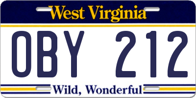 WV license plate OBY212
