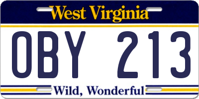 WV license plate OBY213