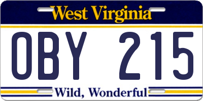 WV license plate OBY215