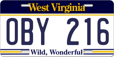WV license plate OBY216