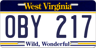 WV license plate OBY217