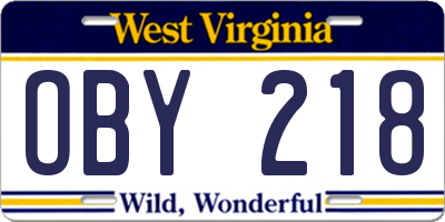 WV license plate OBY218