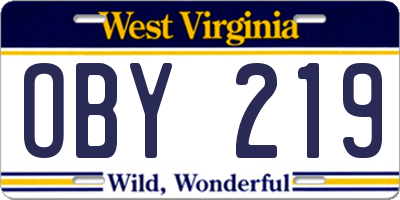 WV license plate OBY219