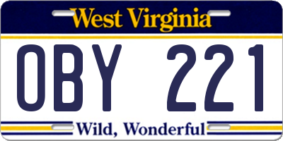 WV license plate OBY221