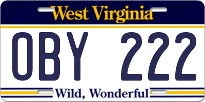 WV license plate OBY222
