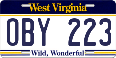 WV license plate OBY223