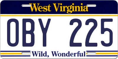 WV license plate OBY225