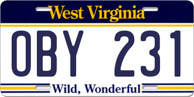 WV license plate OBY231