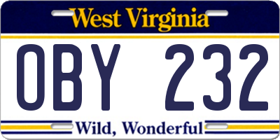 WV license plate OBY232