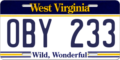 WV license plate OBY233