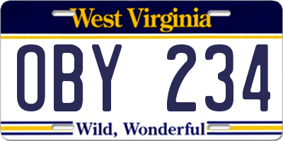 WV license plate OBY234