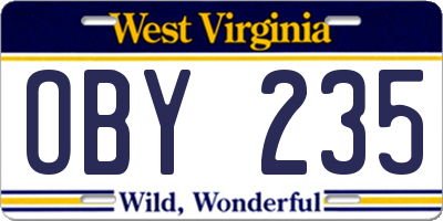 WV license plate OBY235