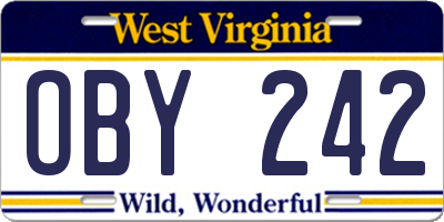 WV license plate OBY242