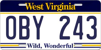 WV license plate OBY243