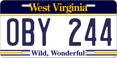 WV license plate OBY244