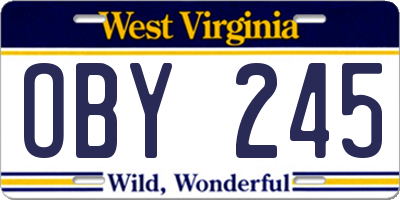 WV license plate OBY245
