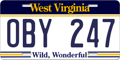 WV license plate OBY247