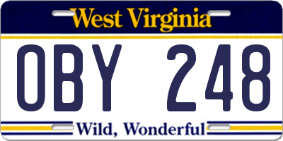 WV license plate OBY248