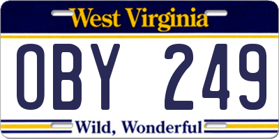 WV license plate OBY249