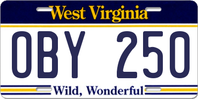 WV license plate OBY250