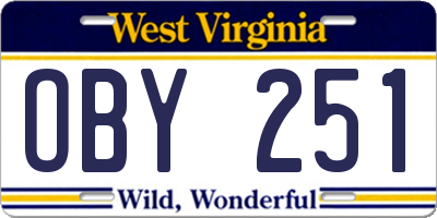 WV license plate OBY251