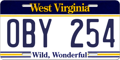 WV license plate OBY254