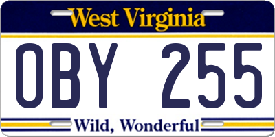WV license plate OBY255