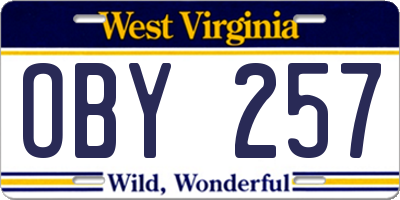WV license plate OBY257