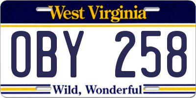 WV license plate OBY258