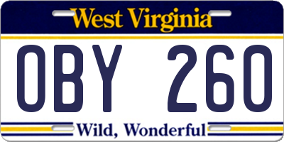 WV license plate OBY260