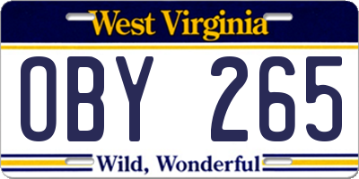 WV license plate OBY265