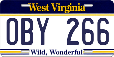 WV license plate OBY266