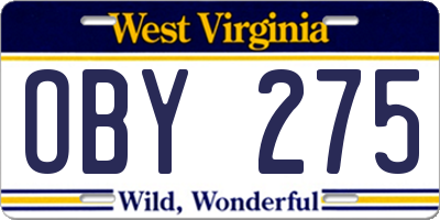 WV license plate OBY275