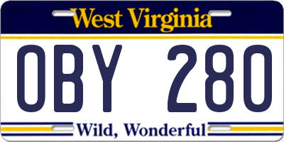 WV license plate OBY280