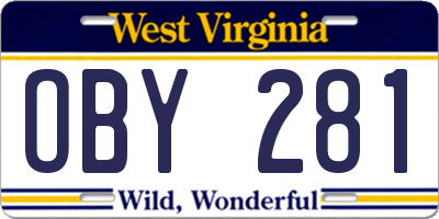WV license plate OBY281