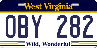WV license plate OBY282