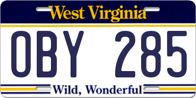 WV license plate OBY285
