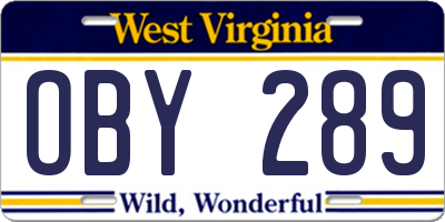 WV license plate OBY289