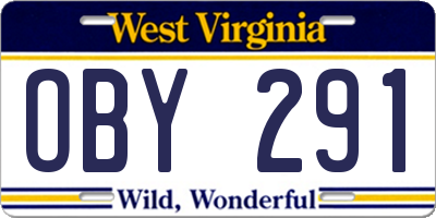 WV license plate OBY291