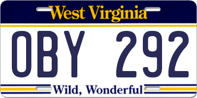WV license plate OBY292