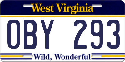 WV license plate OBY293
