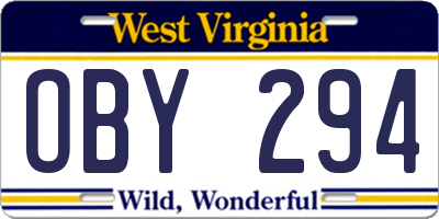 WV license plate OBY294