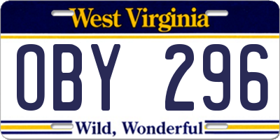 WV license plate OBY296