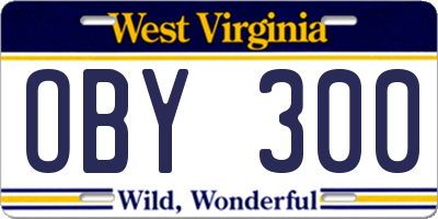 WV license plate OBY300
